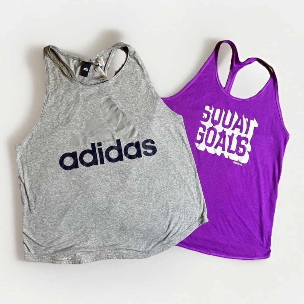 Lot of 2 Women's Work Out Tank Athletic Tops XL Adidas And Reebok Grey & Purple